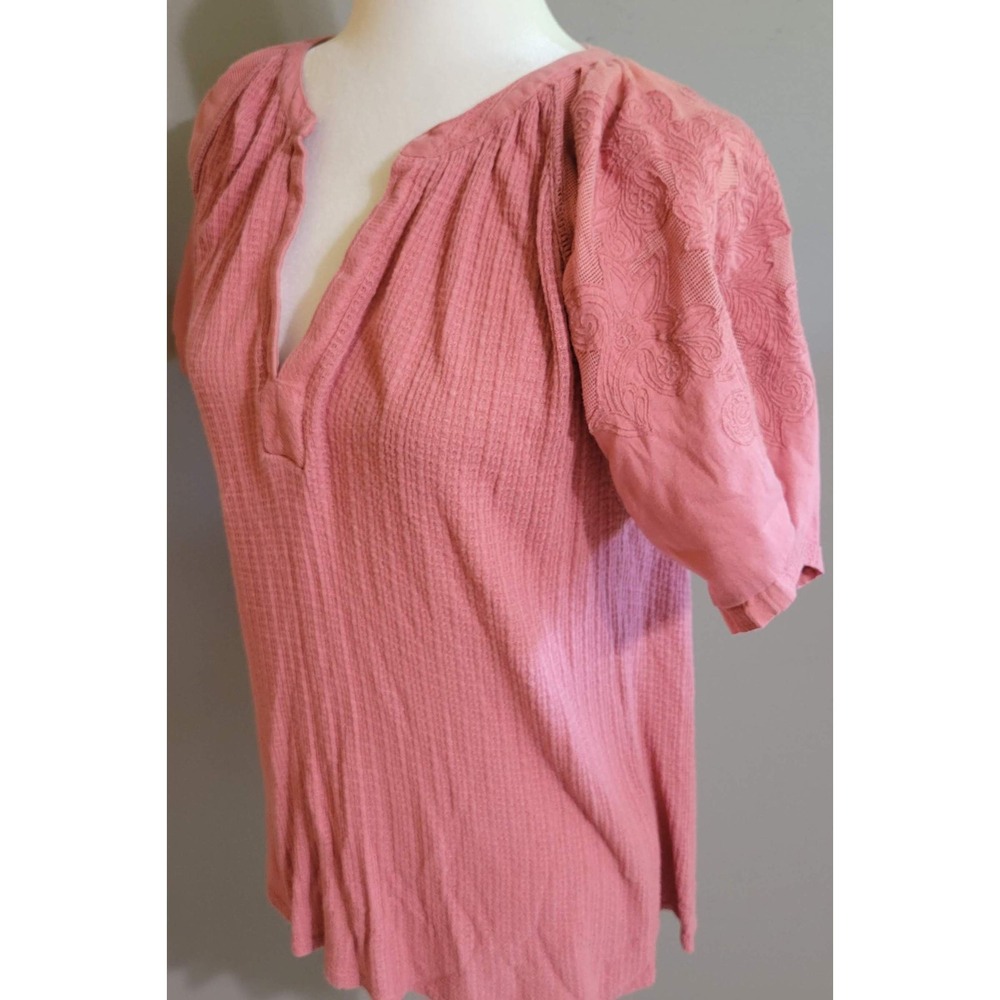 Lucky Brand Dusty Rose Thermal Knit Peasant Top - Picture 7 of 8